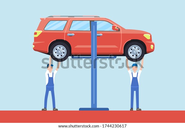 Car service concept. Automobile\
maintenance repair. Car diagnostics. Vector\
illustration.