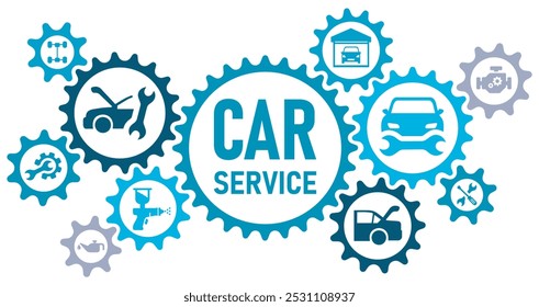 Car service concept banner web website icons vector illustration concept with icons of garage, auto mechanic, service, repairing, maintenance, engine, on white background solid icons set