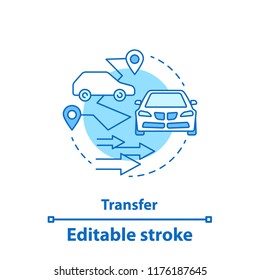 Car service concept icon. Taxi. Car rental idea thin line illustration. Route planning. Transportation. Vector isolated outline drawing. Editable stroke