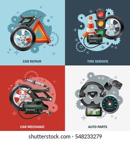 Car service concept icons set with tire service symbols realistic isolated vector illustration 