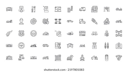 Car service concept illustration, linear icons, line signs set, vector collection