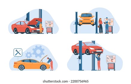 Car service concept set. Vector illustration.