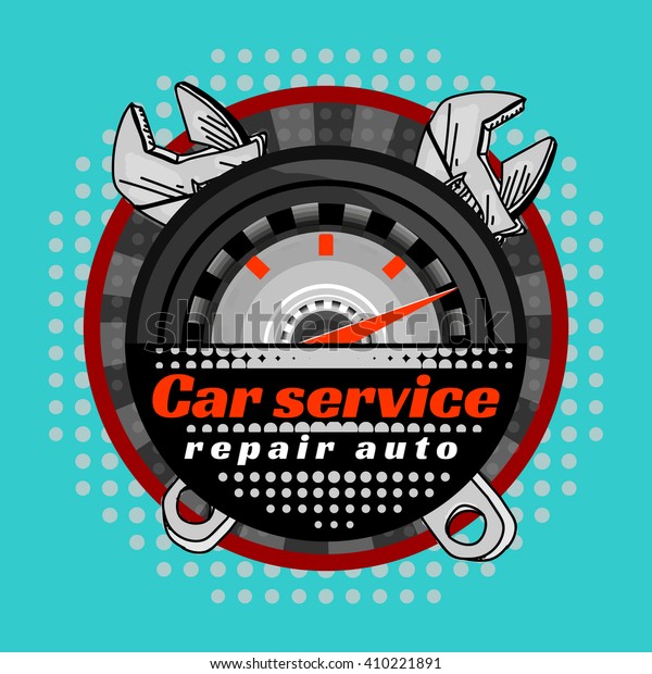 Car service\
crossed wrenches logo pop art vector\
