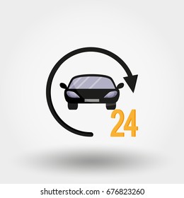 Car service. Delivery 24 hours a day. Icon for web and mobile application. Vector illustration on a white background. Flat design style