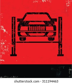Car service design on red background, grunge vector