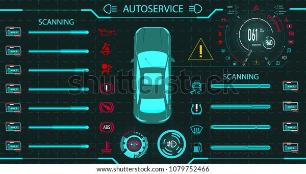 Car service.\
Diagnostic stand.digital car dashboard of a modern car. Graphical\
display. Vector\
illustration