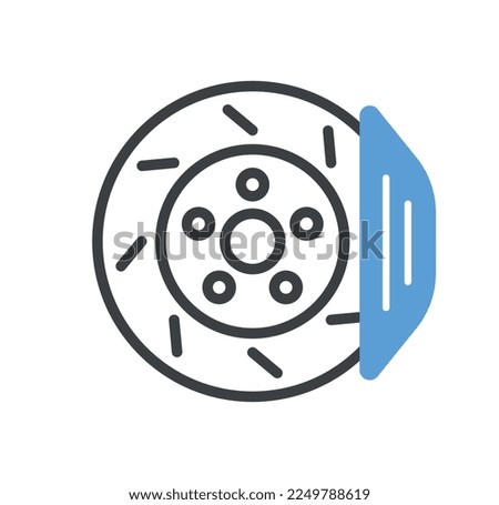 Car service doodle icon. Disc machine with brake pad. Poster or banner for website. Template, layout and mockup. Part of vehicle or transport. Travel and trip concept. Cartoon flat vector illustration