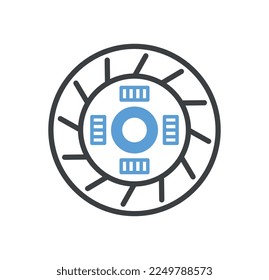 Icono de doodle de servicio de coches. Disco del coche con almohadillas de transporte, detalle del vehículo. Pegatina minimalista para medios sociales y mensajeros instantáneos. Símbolo de viaje y viaje. Dibujo vectorial plano de dibujos animados