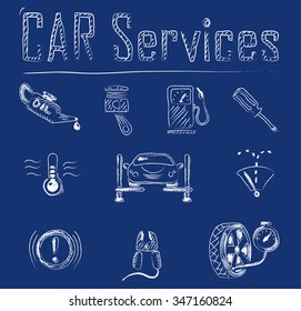 Car service doodles icon set