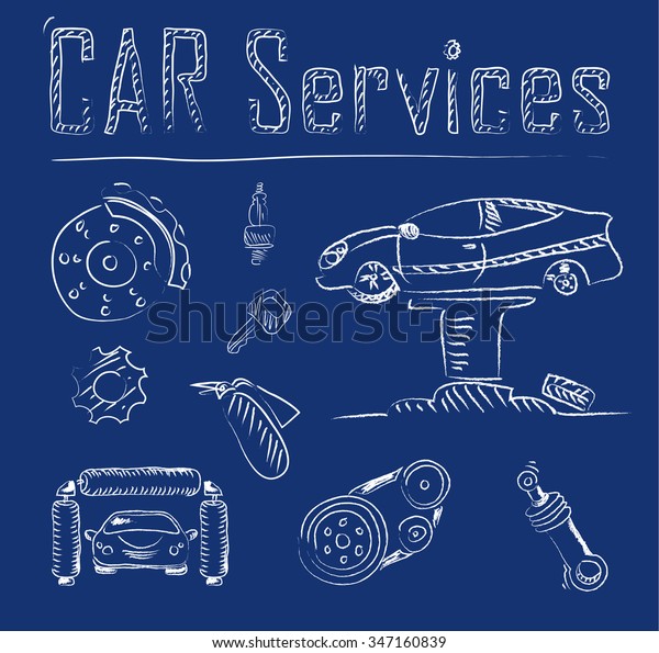 Car service doodles icon\
set