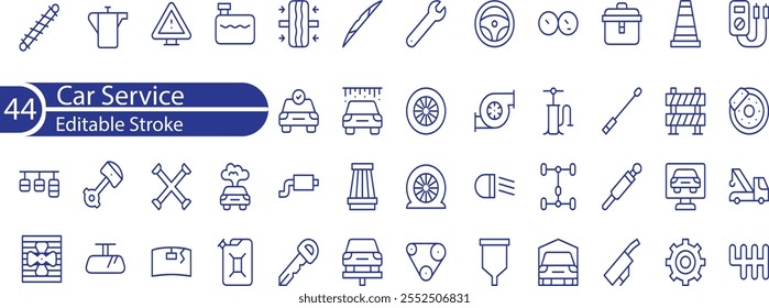 Icons de contorno de traçado editável do Serviço de Carro definidos