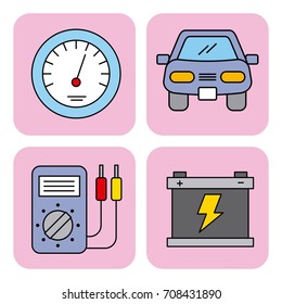 car service equipment tool support set icons