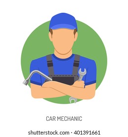 Car Service Flat Icon. For Poster, Web Site, Advertising with Mechanic and Spanner. vector illustration