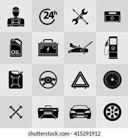 Car service flat icon set. Auto mechanic service flat icons of maintenance car repair and working. Auto mechanic design concept set with flat icons. Isolated vector illustration