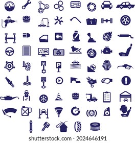 Car Service flat Icons blue collection set