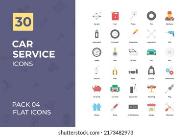 Car service Flat Icons Collection. Set contains such Icons car, plug, car battery, oil, mechanic, as and more.