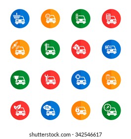 Car service flat icons for media