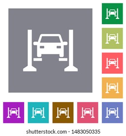 Car service flat icons on simple color square backgrounds