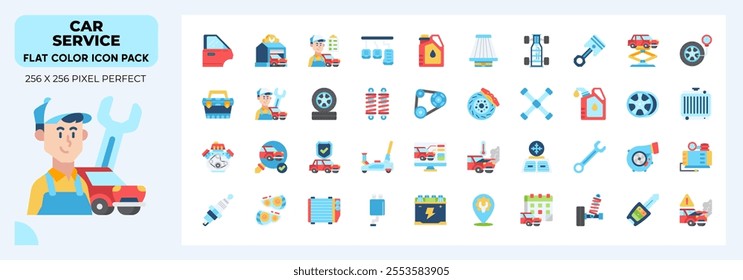 Car Service Flat Icons Pack, Contain Such Icons as chassis,car lift,car engine and more