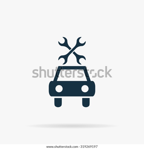 Car service. Flat vector web icon or sign on grey\
background with shadow. Collection modern trend concept design\
style illustration symbol