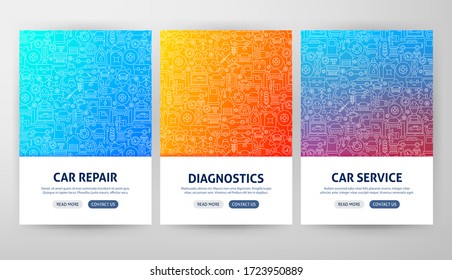 Car Service Flyer Concepts. Vector Illustration of Outline Design.