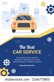 Car Service Flyer Template Social Media Flat Cartoon Background Vector Illustration