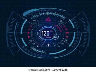 Car Service. Futuristic Dashboard Design. Speedometer, Tachometer. GUI. HUD Vector Illustration