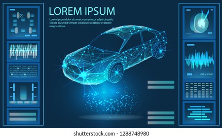 Car service. Futuristic user interface. Abstract virtual graphic touch user interface. Virtual graphical interface Ui HUD Autoscann. Vector