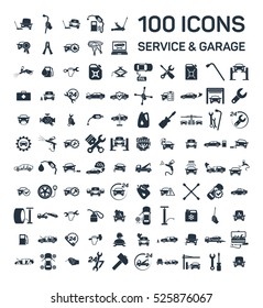 Car service & garage 100 isolated icons set on white background, repair, car detail 