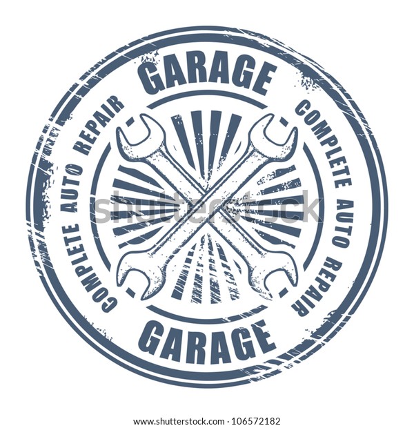 Car\
service garage grunge stamp, vector\
illustration