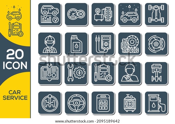 Car service garage isolated icons set on white\
background, repair, car detail. Set vector line icons with open\
path car service, auto repair and transport with elements for\
mobile concepts and web\
app