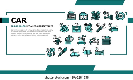 Car Service Garage Landing Web Page Header Banner Template Vector. Car Service Repair Ball Joint And Turbine, Electrical Equipment And Gearbox, Suspension And Starter Illustration