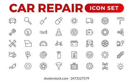 Car service and garage line icons set. repair, car detail. service icon set on white background. Auto service, car repair icon set. Car service and garage illustration icon set.
