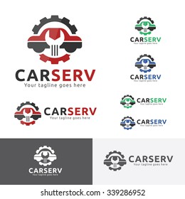 Car Service Garage Logo, Shop Brand Identity, Automobile  Repair Sign. 3 Colors Set.