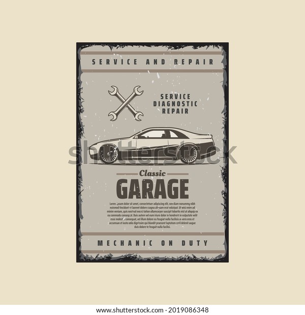 car\
service and garage poster retro vintage\
vector