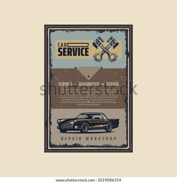 car\
service and garage poster retro vintage\
vector