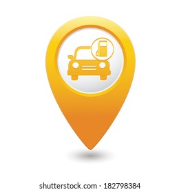 Car service. Car with gas station icon on yellow map pointer. Vector illustration