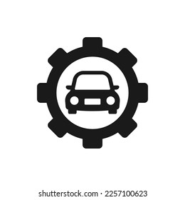 Car service. Gear and vehicle, automotive repair icon flat style isolated on white background. Vector illustration