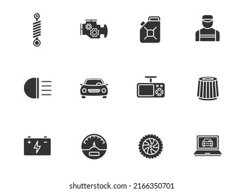 car service glyph icons isolated on white background. car service glyph icon set for web, mobile apps, ui design, print polygraphy and promo advertising business