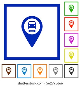 Car service GPS map location flat color icons in square frames on white background