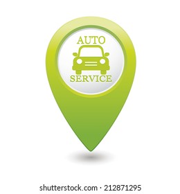 Car service. Green map pointer. Vector illustration