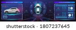 Car service. Holographic digital interface. Dashboard, characteristics, description of the car. Futuristic car interface for website or video games. Realistic car in 3D space holographic in