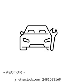 Auto-Service-Symbol, Auto-Reparatur-Station, dünne Linie Symbol isoliert auf weißem Hintergrund, editierbarer Strich EPS 10 Vektorillustration