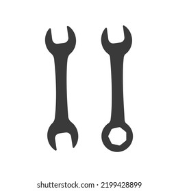 Car service icon. Double Open End Wrench icon black circle isolated on white. Repair Icon. Vector Logo Template. Two wrench icon. Wrench silhouette