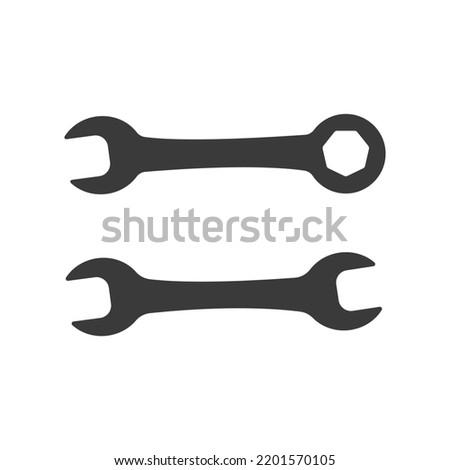 Car service icon. Double Open End Wrench icon black circle isolated on white. Repair Icon. Vector Logo Template. Two wrench icon. Wrench silhouette