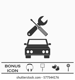 Car service icon flat. Black pictogram on white background. Vector illustration symbol and bonus button