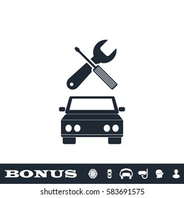 Car service icon flat. Black pictogram on white background. Vector illustration symbol and bonus button