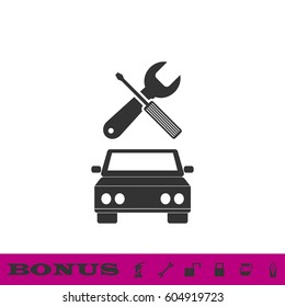 Car service icon flat. Black pictogram on white background. Vector illustration symbol and bonus button