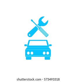 Car service icon flat. Blue pictogram on white background. Vector illustration symbol