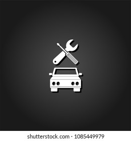 Car service icon flat. Simple White pictogram on black background with shadow. Vector illustration symbol